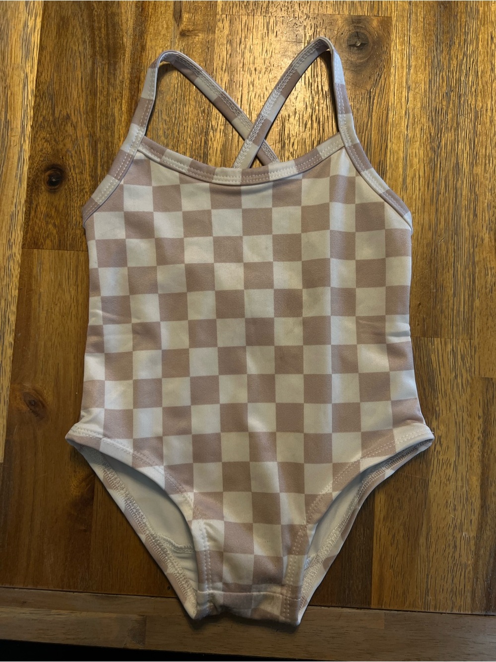 Girls Checkerboard One-Piece Swimsuit - Pink Cream